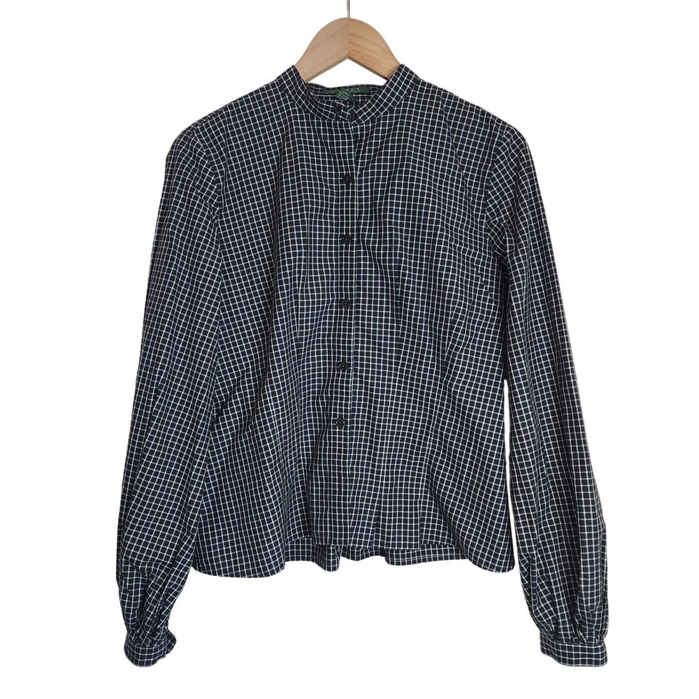 Lauren Ralph Lauren‎ Blouse Women's Medium Long Sleeve Plaid Blue